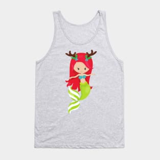 Christmas Mermaid, Antlers, Mistletoe, Xmas Tank Top